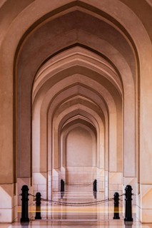 Illuminated arcades at the Sultan's Palace, Muscat, Arabian Peninsula, Sultanate of Oman
