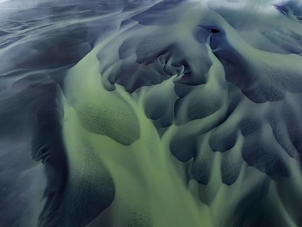River, river course, river delta, aerial view, sediments, structures, South Iceland, Iceland