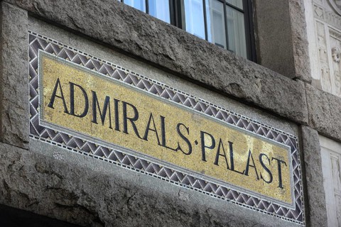 Admiral's Palace lettering on the historic building in Friedrichstraße