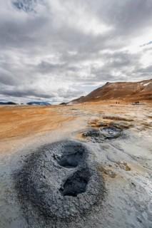 Hot springs, mud holes in the Hverarönd geothermal area, also Hverir or Namaskard, Northern