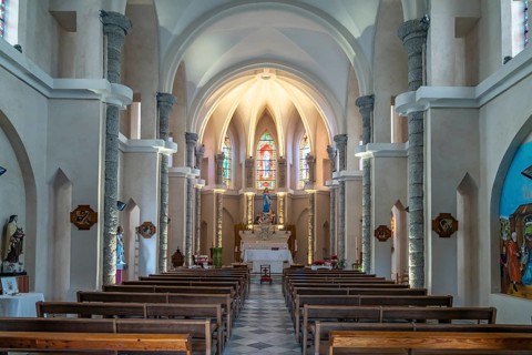Interior of Santa Maria Assunta church in Zonza, Corsica, France