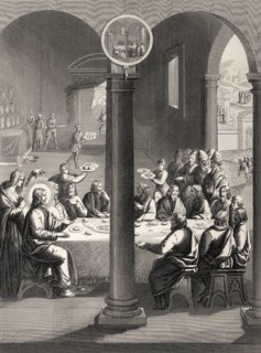 Jesus Christ and disciples at the table in the house of Simon the Leper, with Mary Magdalen and