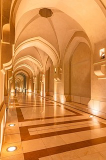 Illuminated arcades at the Sultan's Palace, Muscat, Arabian Peninsula, Sultanate of Oman