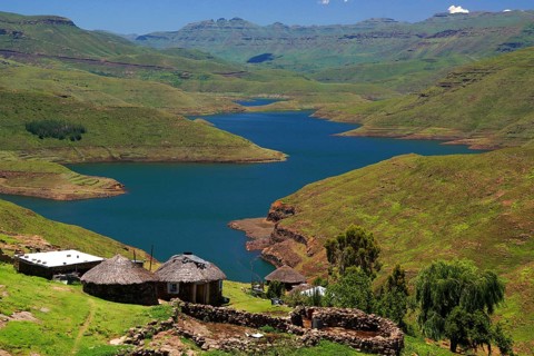 South Africa, Africa, huts at Katse dam, Lesotho