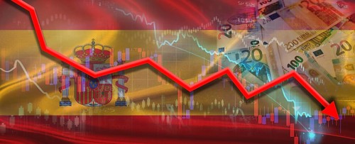 Spain financial crisis on economic graph. Financial fall Spainish on economy market
