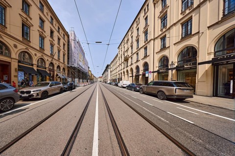 Luxury shops, historic residential and commercial buildings, general architecture, street, center