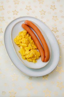 Swabian cuisine, potato salad with string sausages, Wienerle, Wiener sausages, thin boiled sausage,