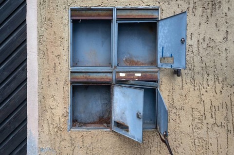 Open mailboxes at an empty house, Lauf an der Pegnitz, Middle Franconia, Bavaria, Germany