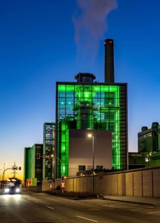 The Lausward combined heat and power plant in Düsseldorf, gas and steam turbine power plant,