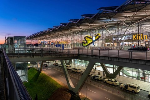 Terminal 2 at Cologne-Bonn Airport, departure level, arrival below, CGN, North Rhine-Westphalia,