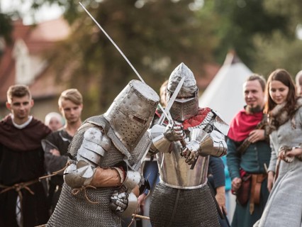 LUBIAZ, POLAND - AUGUST 25, 2018: Monastery Siege - historical staging. Knights tournament
