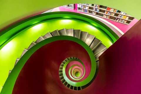 Spiral staircase in the IKMZ Information, Communication and Media Center of the Brandenburg