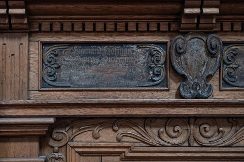 Detail of the craftsman's chair or alms chair from 1647, St. Lawrence Church, Nuremberg, Middle