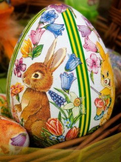 Easter decoration, colorful painted egg with Easter bunny in Poland