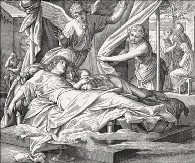 Tobias and Sara Sleep, Old Testament, by Julius Schnorr von Carolsfeld