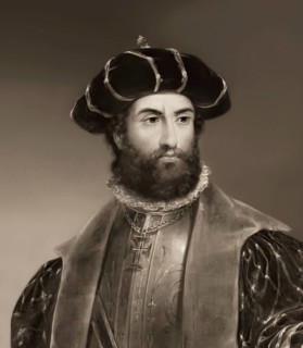 Vasco da Gama, c. 1460s – 1524, Portuguese explorer, digitally edited according to a painting by