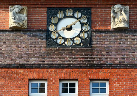 The clock at the old town hall, detail, Papenburg, Emsland, Lower Saxony, Germany