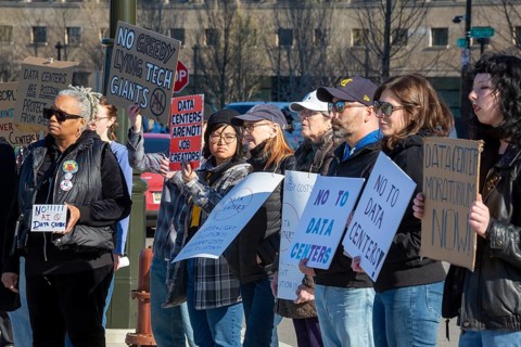 Detroit, Michigan - A rally against AI data centers in Michigan, one of six protests held across