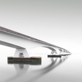 The Zeeland Bridge, also known as Oosterscheldebrug, in the morning on the coast of Zeeland, the