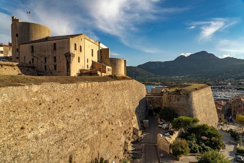 Sampiero Barracks or Governor's Palace and the Citadel Wall and Calvi Bay, Balagne, Corsica, France