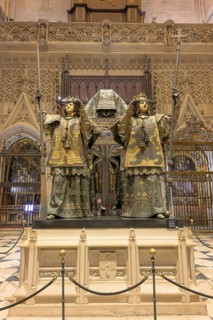Majestic sculptures in an ecclesiastical setting depicting historical figures, Seville, Andalusia,