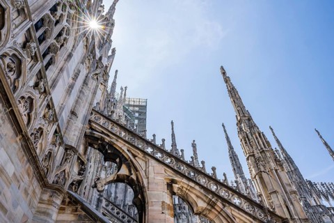 Details of the Milan Cathedral on a sunny day, Milan, Italy