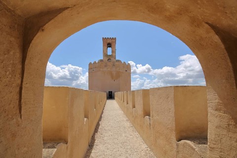 Torre de Espantaperros am Alcazaba, historic city fortifications with ramparts and defensive