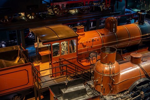 Steam locomotives at Train World, railway museum in Schaerbeek, Schaarbeek, Brussels, Belgium