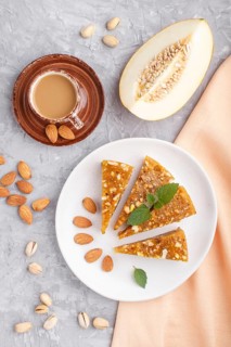 Traditional turkish candy cezerye made from caramelised melon, roasted walnuts, hazelnuts, cashew,