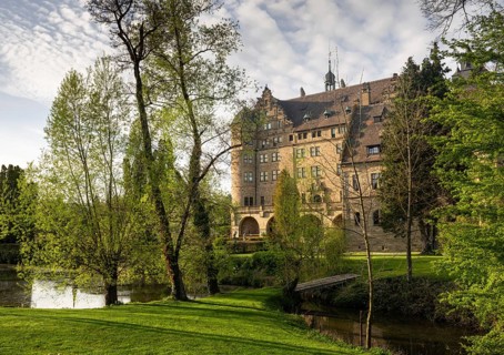 Neuenstein Castle, moated castle from the Staufer period, seat of the Hohenlohe Central Archive