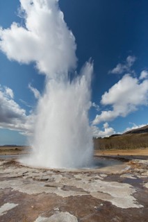 Strokkur is a fountain geyser located in a geothermal area in the southwest part of Iceland. It is