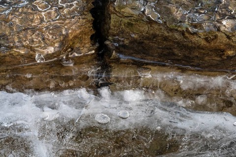 Ice structures on a rock, Storsjön, Östersund, Jämtland, Sweden, March 2022