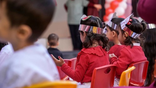 Children celebrate the 102nd anniversary of the Republic Day of Turkey, a national holiday