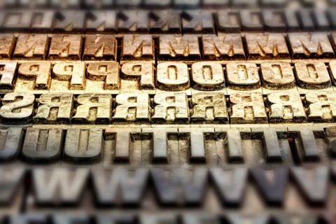 Hot metal printing setting, old letters made of lead for letterpress printing, Lettern aus dem
