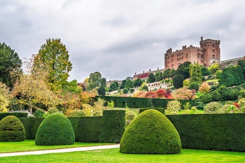 Autumn colors over Powis Castle and Garden, Welshpool, Powys, Wales, UK