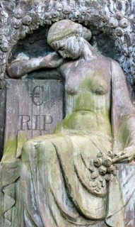 Symbolic grave of dead European euro due to crisis