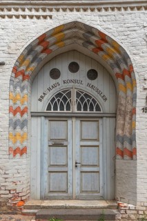 Historic entrance portal of the former Konsul Häussler brewery, Scheuerstraße 15, Wismar,