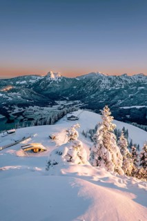 Snow-covered windscape in the Alps at Neunerköpfle in the Tannheimer Tal in Tyrol, Austria