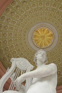 Apollo with lyre and ceiling with ornaments, looking up, Temple of Apollo, Palace Garden,