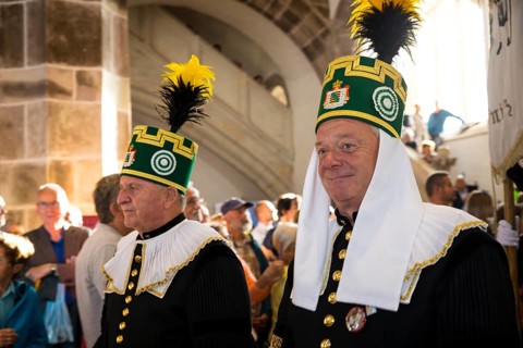 Historic mining day of miners 2025 in Schneeberg, miners of all trades proudly wear their habit on