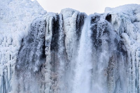 Icicles at Seljalandsfoss, Rangárþing eystra, waterfall, ice, snow, winter, Hella, Iceland,