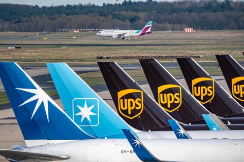 Cologne-Bonn airport, CGN, air freight center, UPS Logisic Hub, UPS cargo aircraft on the apron,