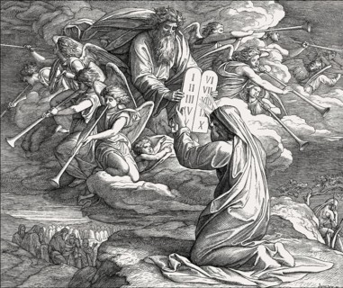 Law given to Moses at Sinai, the ten Commandments, Old Testament, by Julius Schnorr von Carolsfeld,