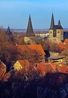 Roofs of the old town seen from the Münzenberg, World Heritage City of Quedlinburg, Saxony-Anhalt,