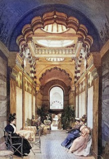 The new hall in the royal bath building at Wildbad, today Bad Gastein, Austria, coloured wood