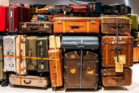 Luggage maze, historic suitcases, FENIX, museum about migration, in a historic warehouse in