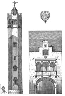 Historical architectural illustration from the 19th Century, 1881, German Renaissance style, 16th