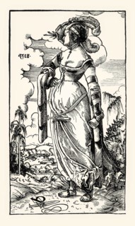 Young woman, series of foolish virgins, 1518, by Niklaus Manuel Deutsch, facsimile of the 19th