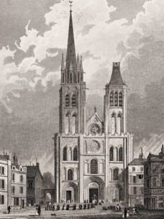 The Basilica of Saint-Denis, Paris, antique steel engraved print, 1831