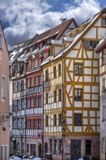 Historic half-timbered houses in Weißgerbergasse in winter, Nuremberg, Middle Franconia, Bavaria,